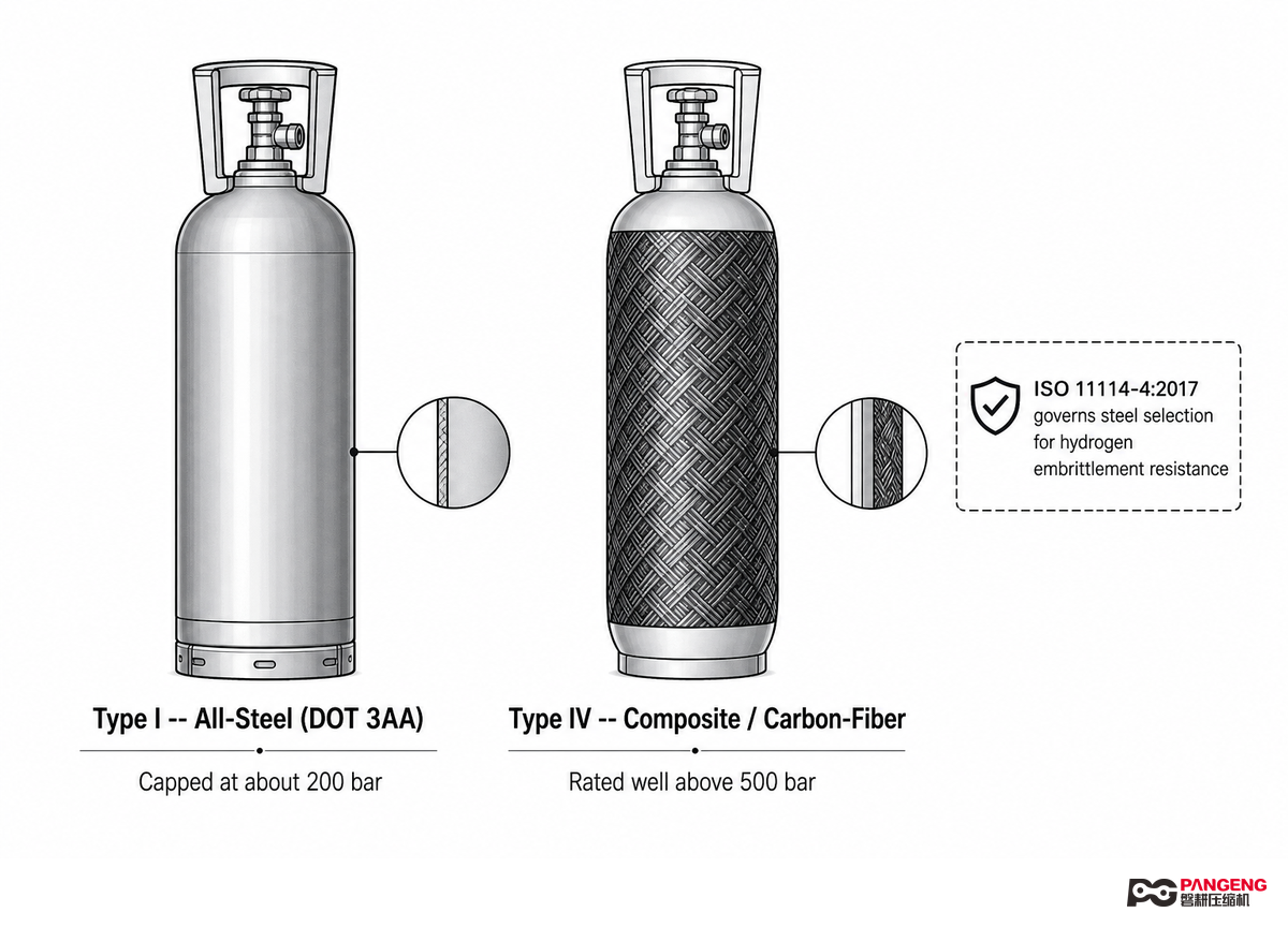 Hydrogen Bottle Types and Pressure Ratings You're Filling Into — PanGeng