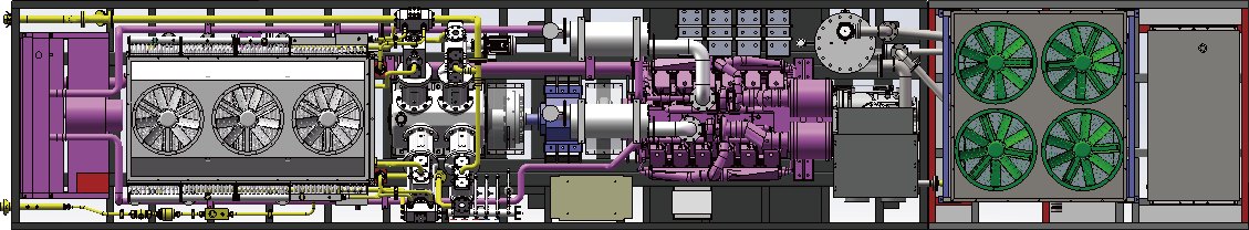 General arrangement plan view of a Pangeng skid-mounted drilling-air compressor package showing screw block, piston booster stages, coolers and control panel