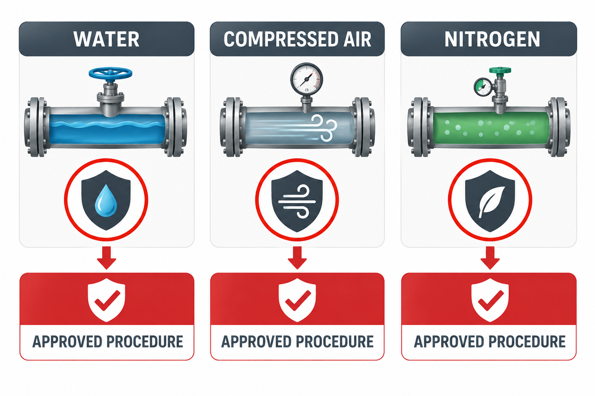 Water, compressed air and nitrogen pressure-test medium decision.