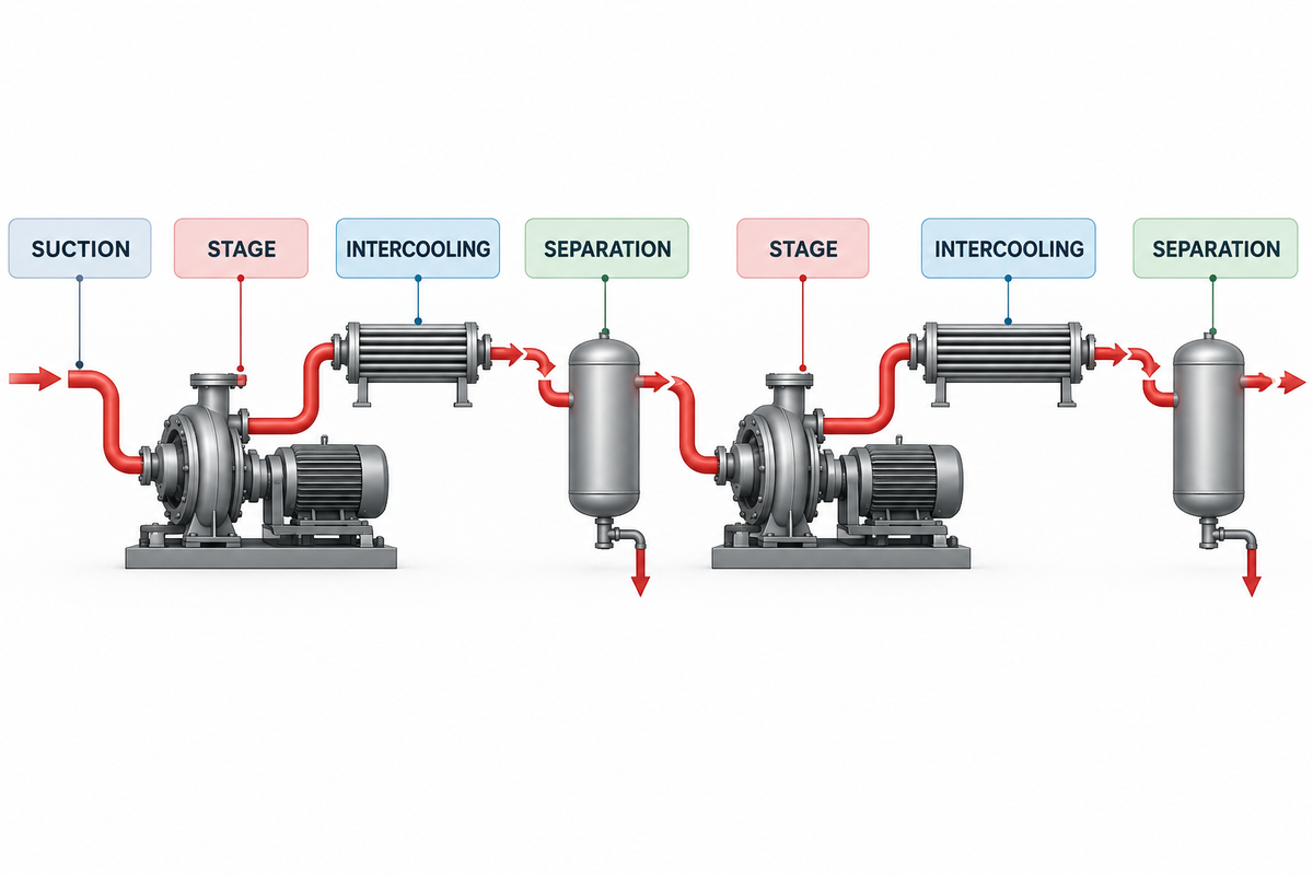 Pressure ratio, staging, cooling and separation flow.