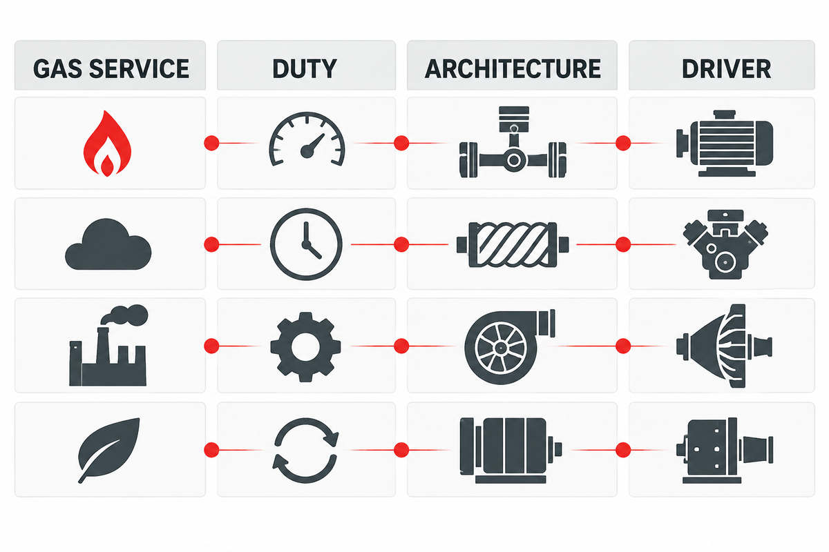 Booster compressor architecture and driver selection matrix.