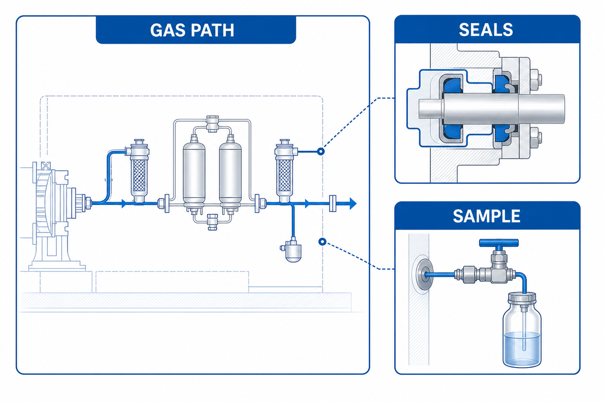 Oil-free nitrogen compressor contamination boundary.