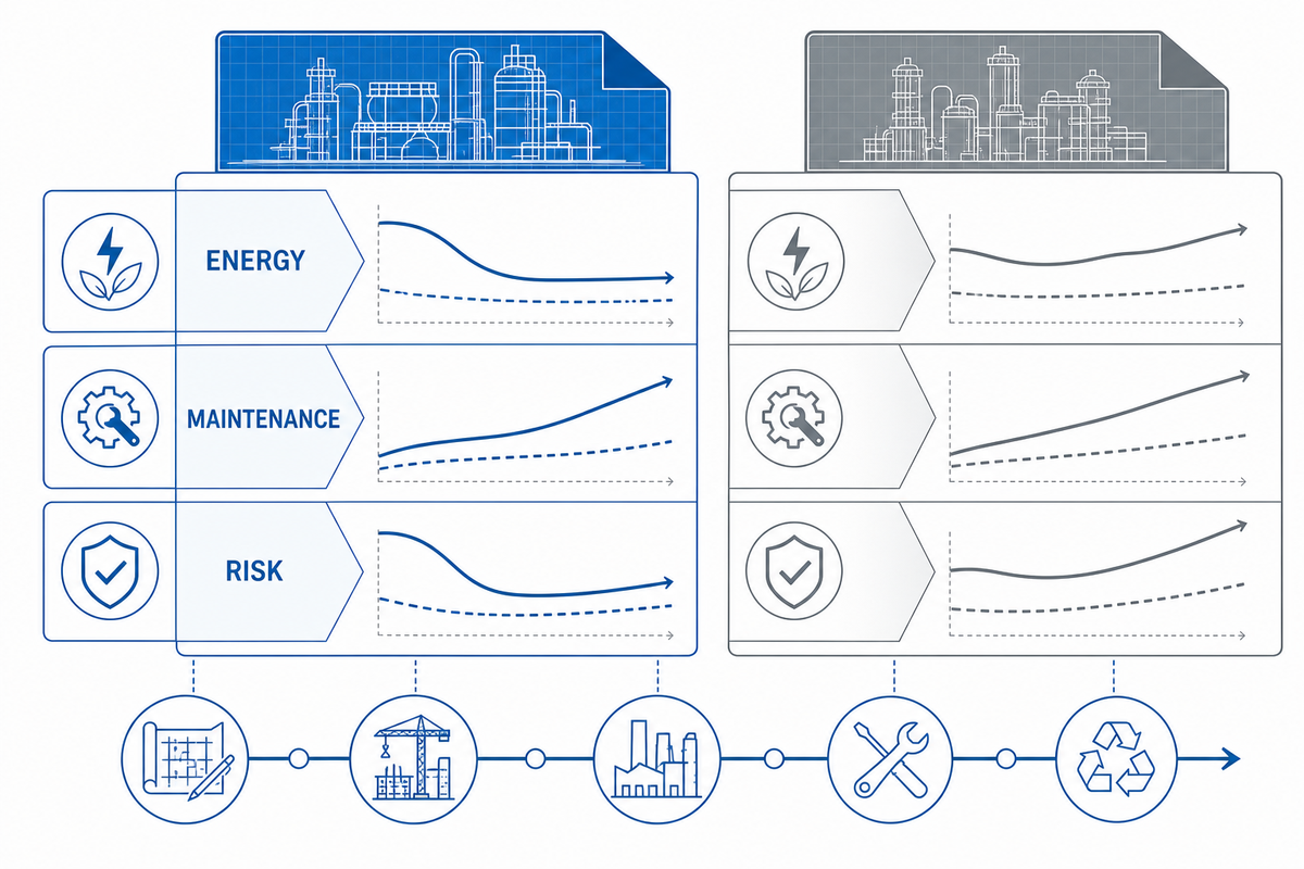 Lifecycle cost and vendor risk comparison for two compressor packages.