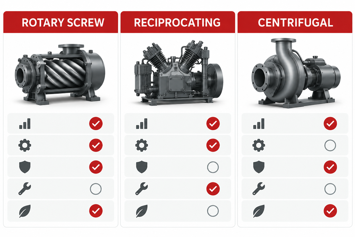 Industrial air compressor architecture selection matrix.