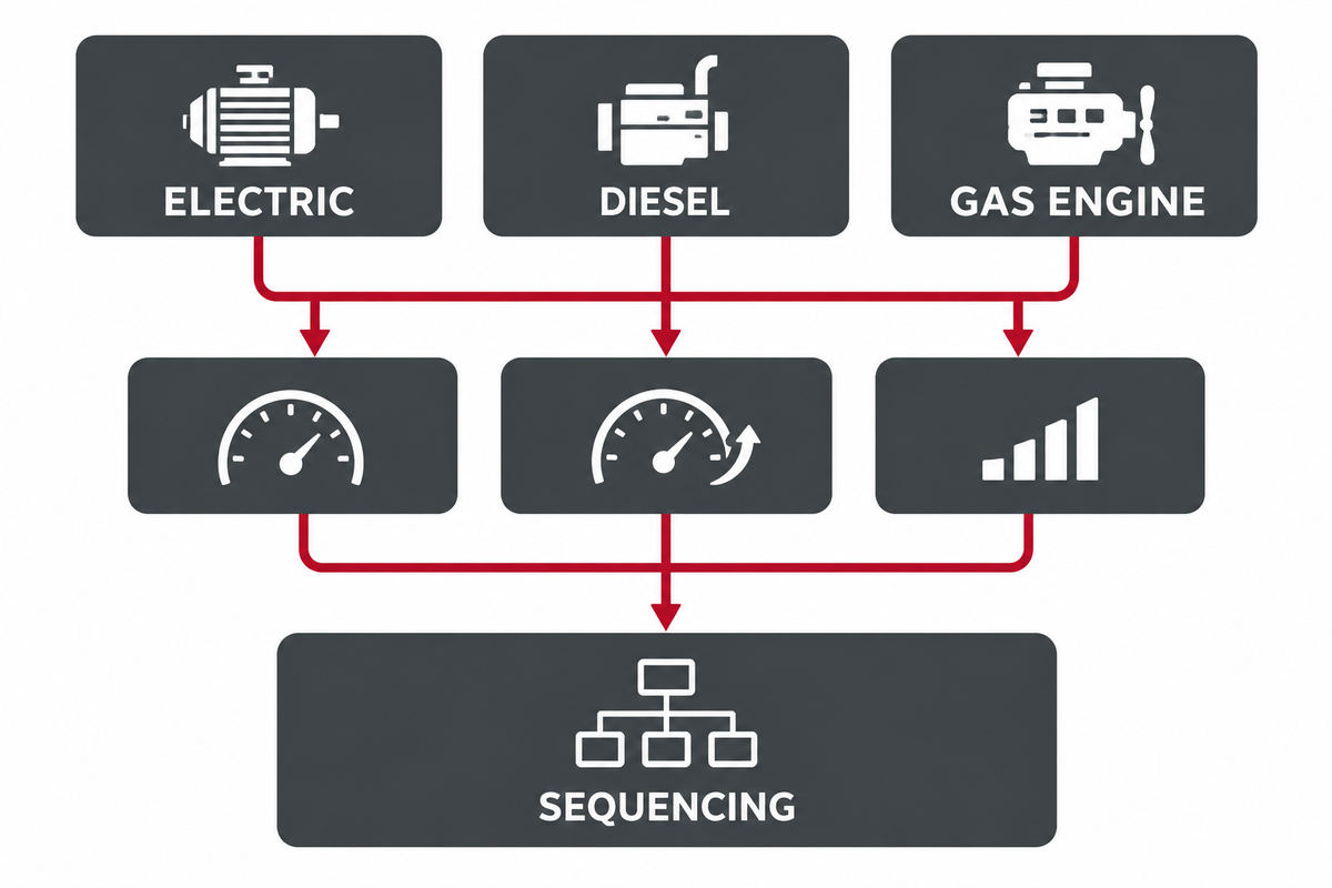Industrial air compressor driver and control selection map.