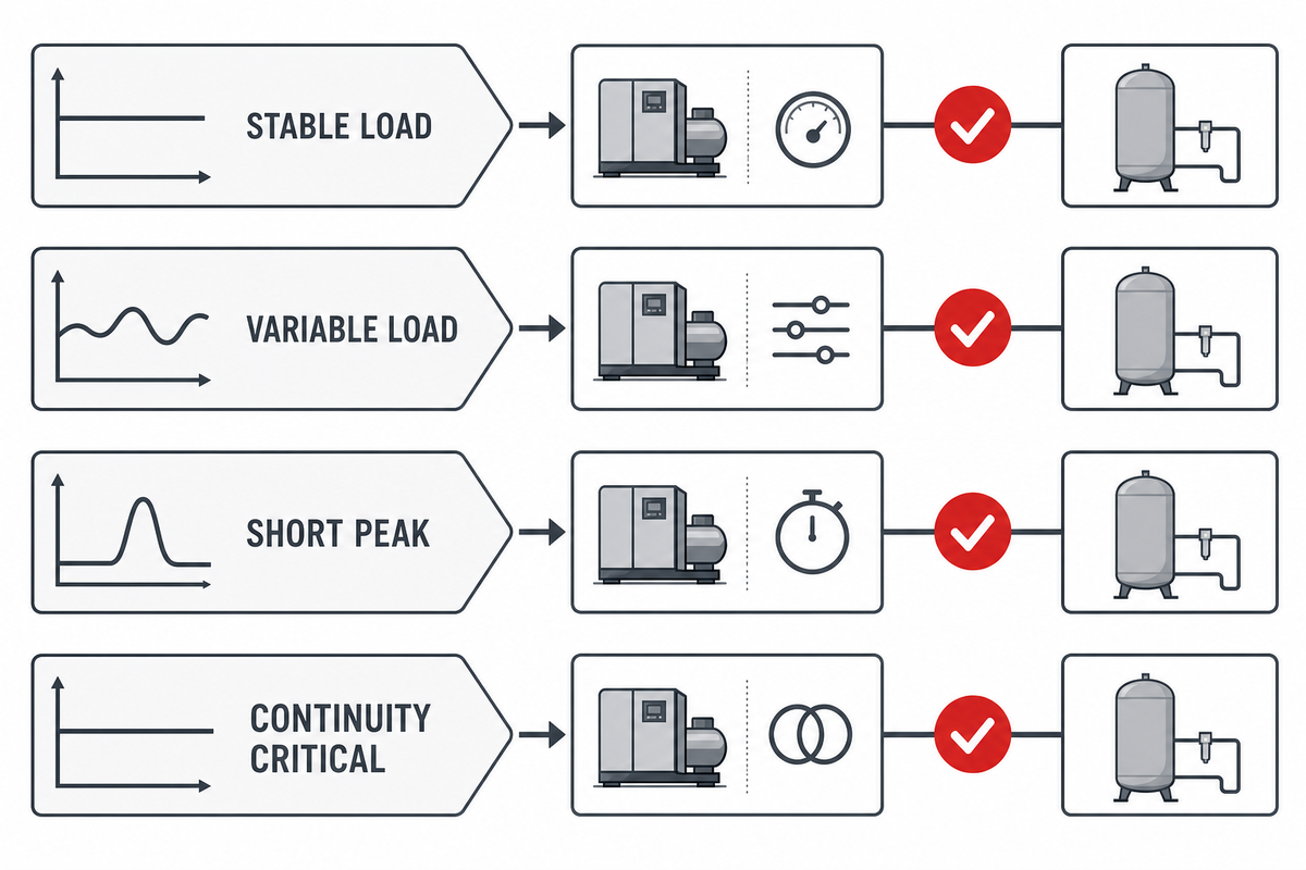 Demand-profile map for compressor control and receiver strategy.