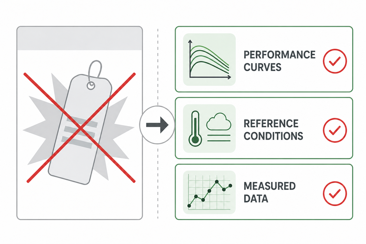 Evidence-first compressor sizing based on curves, conditions and measured data.